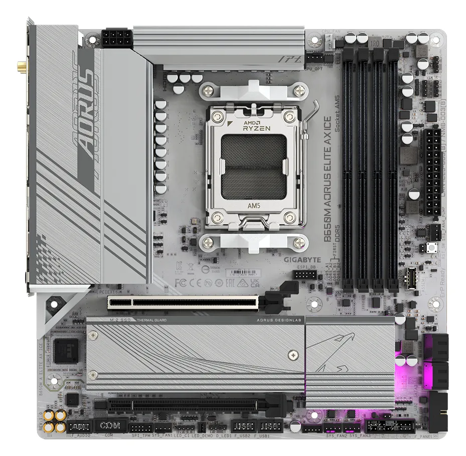 Gigabyte B650M AORUS ELITE AX ICE - Motherboard - micro ATX - Socket AM5 - AMD B650 Chipsatz - USB 3.2 Gen 1, USB 3.2 G, Ansicht 3