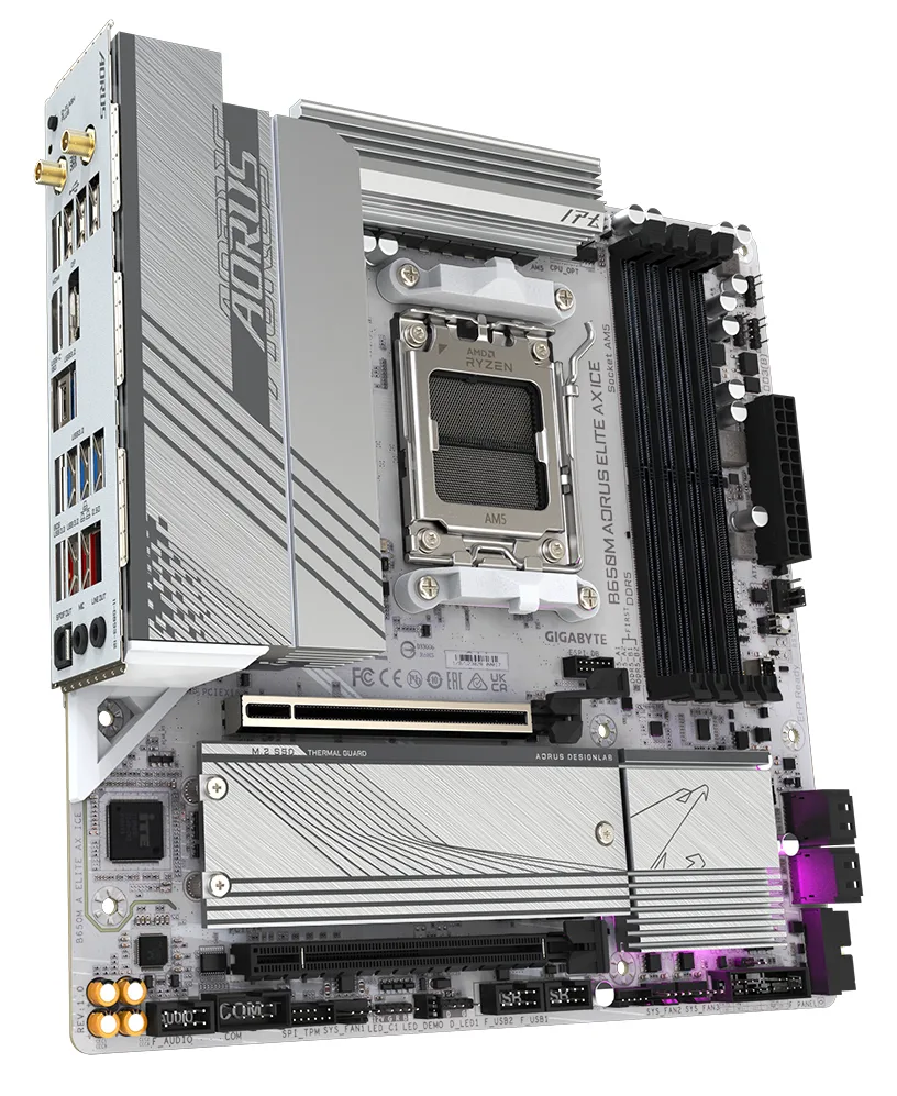 Gigabyte B650M AORUS ELITE AX ICE - Motherboard - micro ATX - Socket AM5 - AMD B650 Chipsatz - USB 3.2 Gen 1, USB 3.2 G, Ansicht 4
