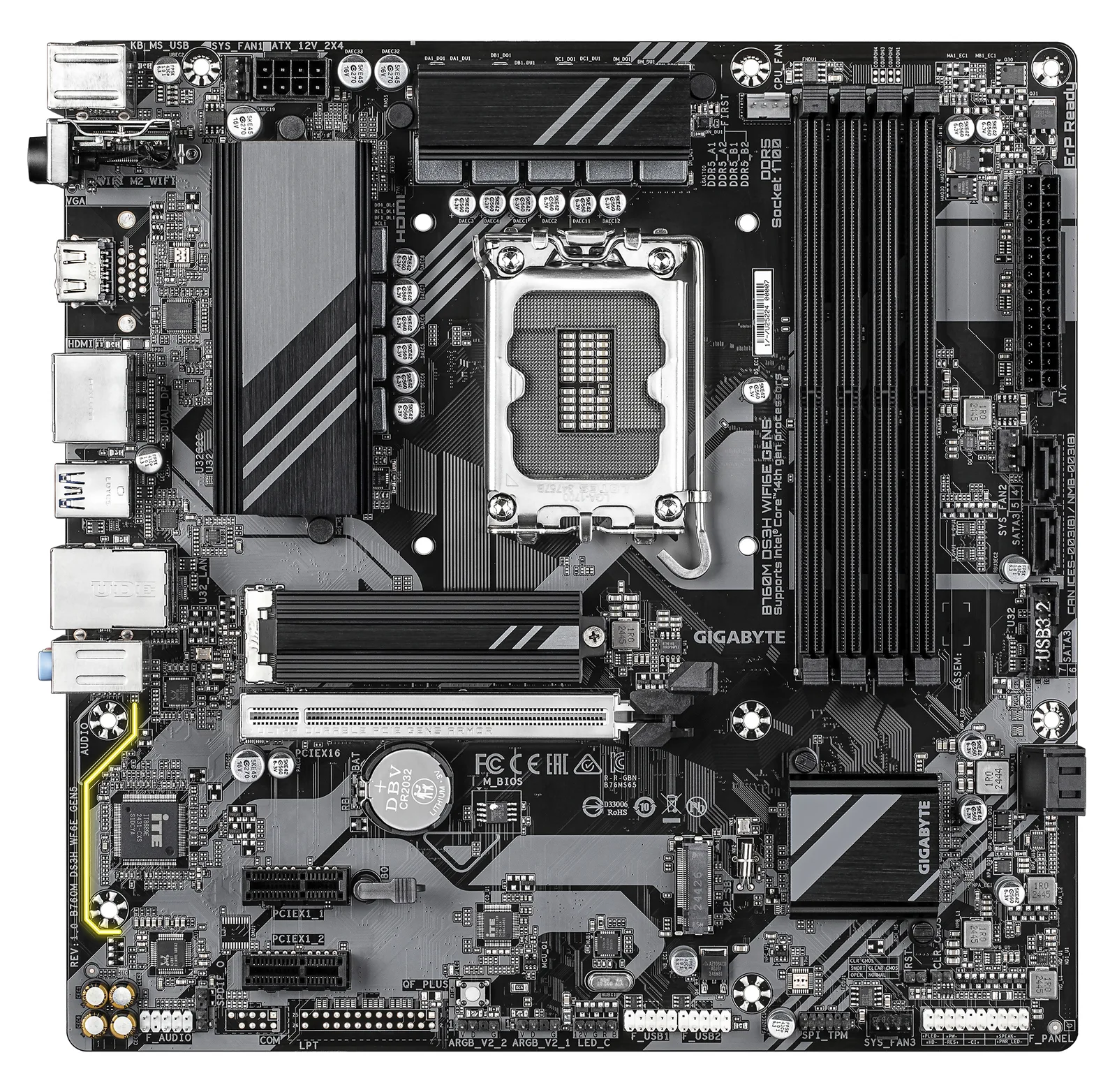 Gigabyte B760M DS3H WIFI6E GEN5 - Motherboard - micro ATX - LGA1700-Sockel - B760 Chipsatz - USB 3.2 Gen 1…, Ansicht 2