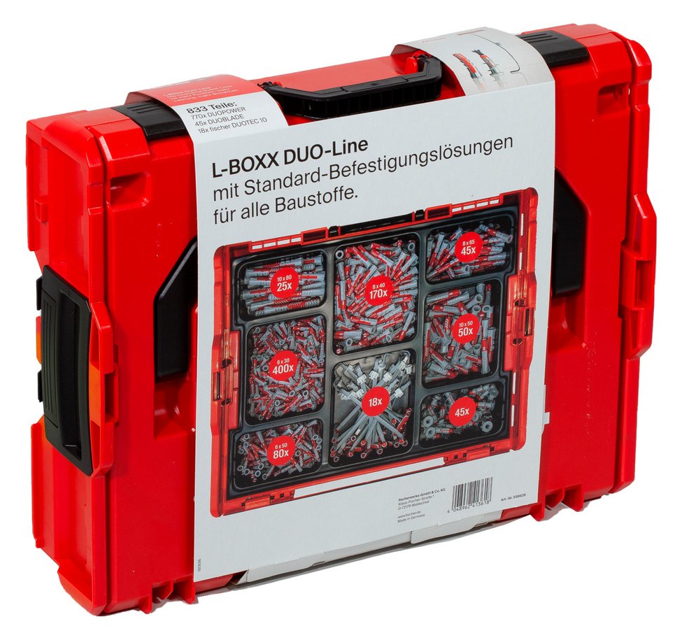 fischer L-BOXX - Rund - 400 x DuoPower 6 x 30 - 80 x DuoPower 6 x 50 - 170 x DuoPower 8 x 40... - 833 Stück(e)