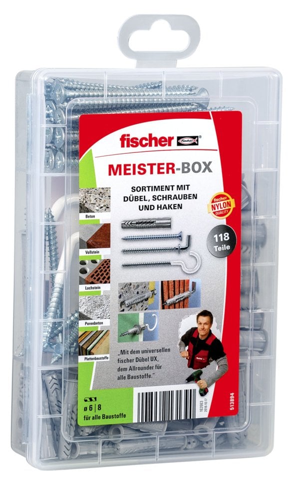 fischer MEISTER-BOX UX - Schrauben- & Dübelsatz - Beton - Grau - 75 Stück(e) - Box