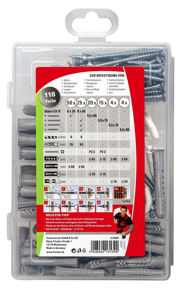 fischer MEISTER-BOX UX - Schrauben- & Dübelsatz - Beton - Grau - 75 Stück(e) - Box, Ansicht 2