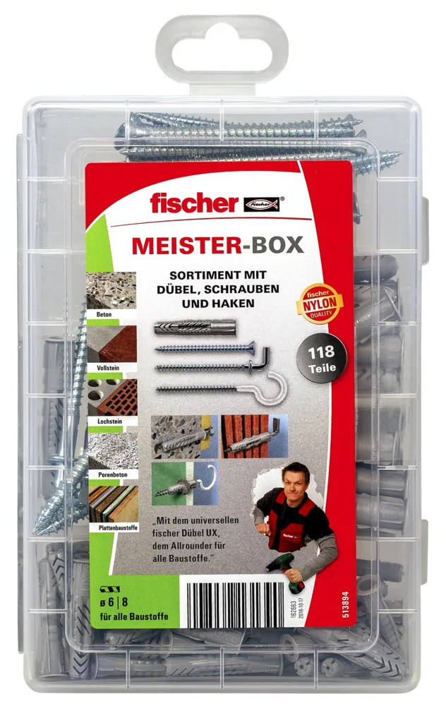 fischer MEISTER-BOX UX - Schrauben- & Dübelsatz - Beton - Grau - 75 Stück(e) - Box, Ansicht 4