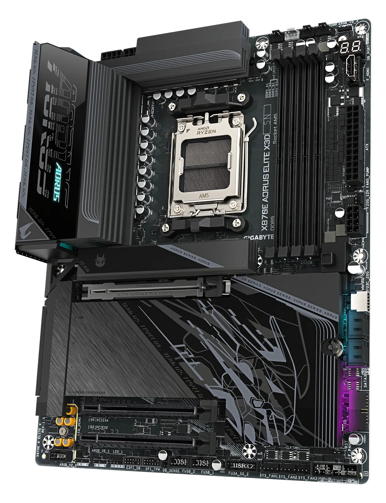 Gigabyte X870E AORUS ELITE X3D Mainboard – Unterstützt AMD Ryzen 9000 Prozessoren - ATX - AMD AM5, Ansicht 4