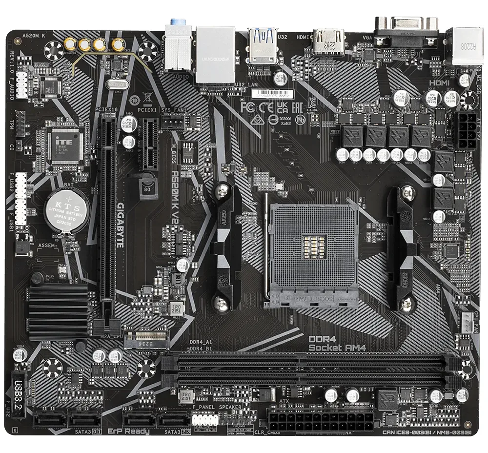 Gigabyte A520M K V2 - 1.0 - Motherboard - micro ATX - Socket AM4 - AMD A520 Chipsatz, Ansicht 3