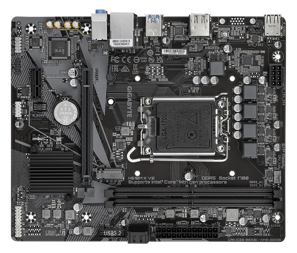 Gigabyte H610M K V2 - 1.0 - Motherboard - micro ATX - LGA1700-Sockel - H610 Chipsatz - Gigabit LAN - Onboard-Grafik, Ansicht 3