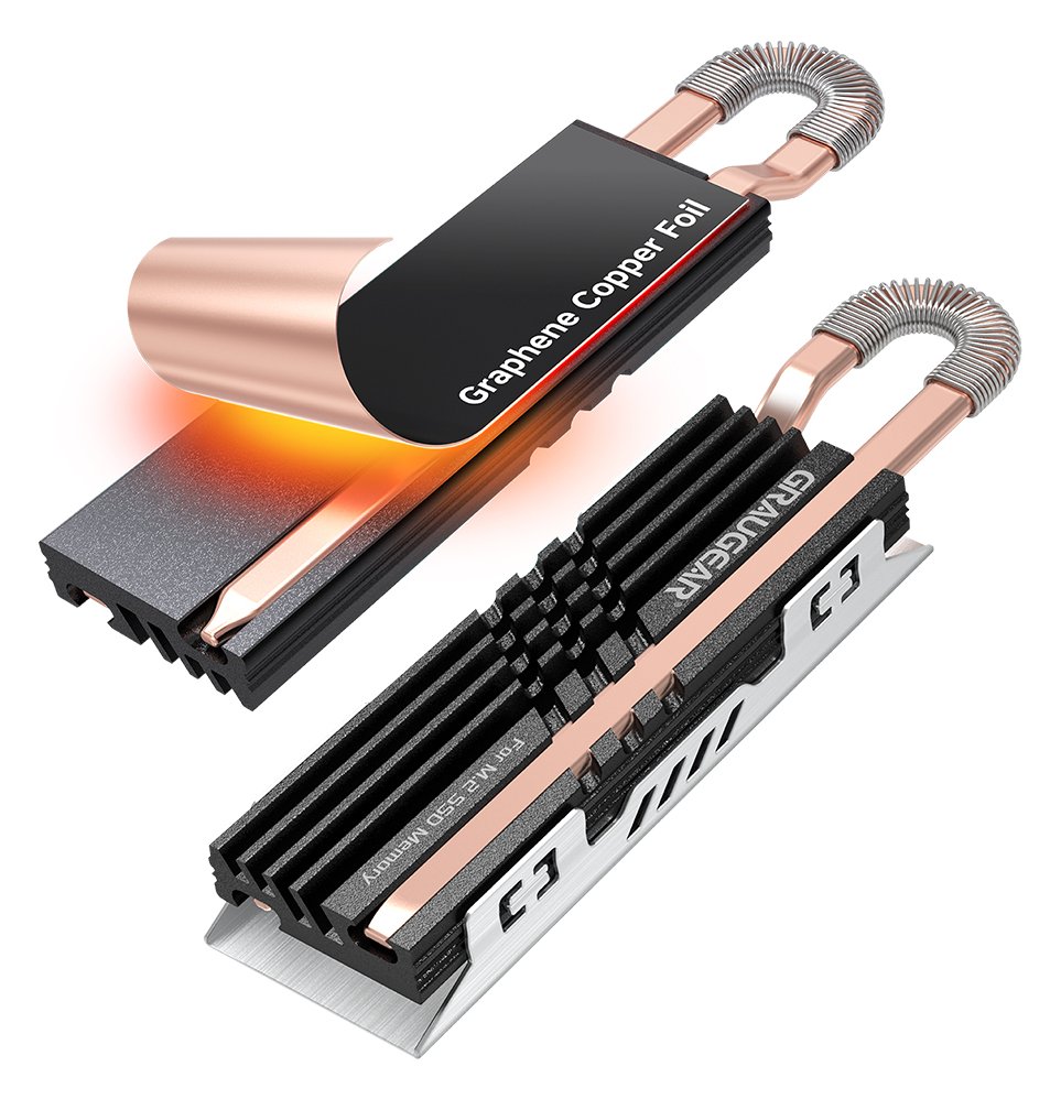 GrauGear Heatpipe Kühlkoerper SSD M.2 NVMe 2280 Graphen-Kupfe - HDD-Kühler