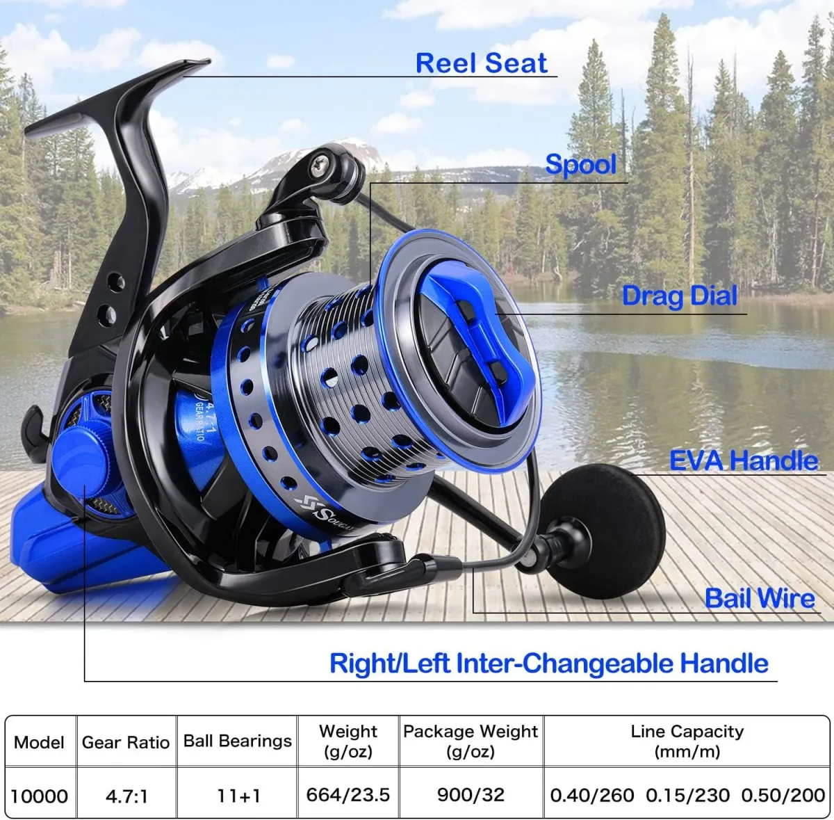 Sougayilang Spinning Reels 10000 Series Surf Fishing Reels, Ultra Smooth Powerful with CNC Aluminum Spool, Inshore & Offshore Saltwater Fishing — Bild 4