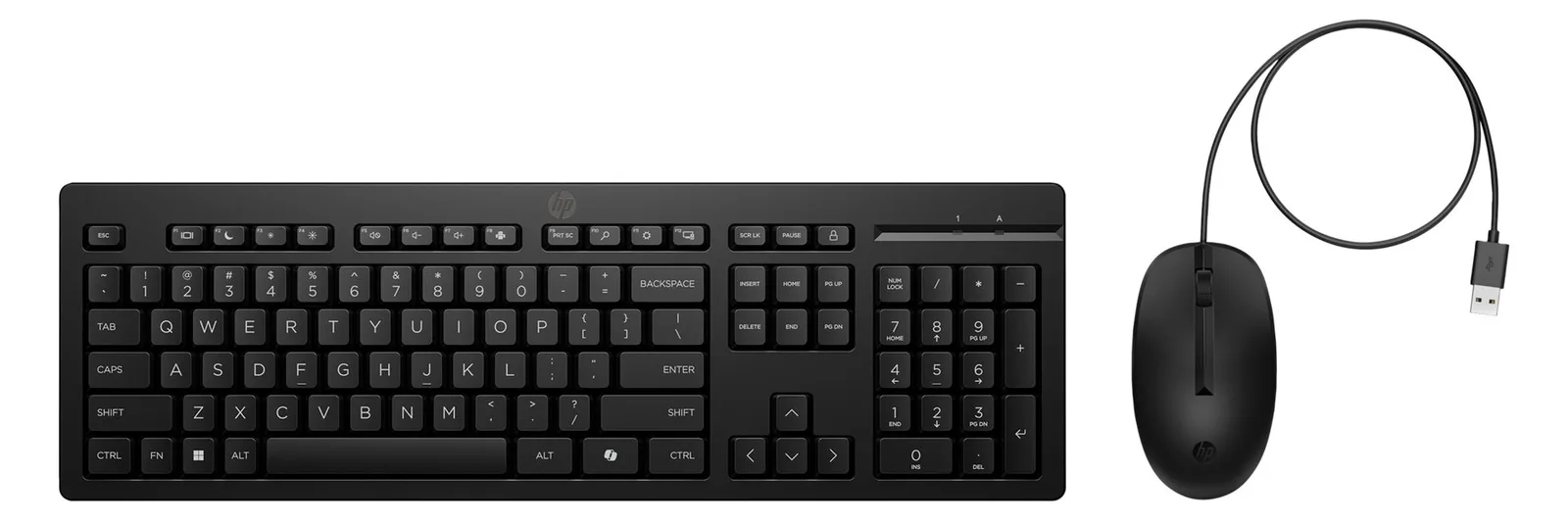 HP 225 - Tastatur-und-Maus-Set - beidhändig, 3-Zonen-Layout, Standard-Tastenweg - TL: US, QWERTY - schwarz, Ansicht 4