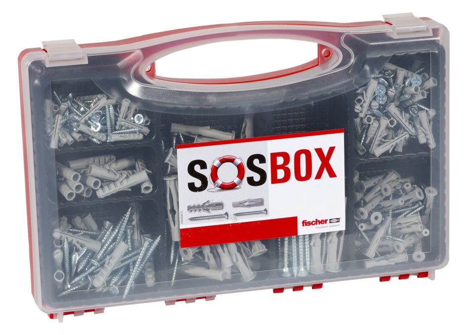 fischer SOSBOX Dübel S + FU + Schrauben - Schrauben- & Dübelsatz - Beton - Metall... - Grau - Stahl - 180 Stück(e)