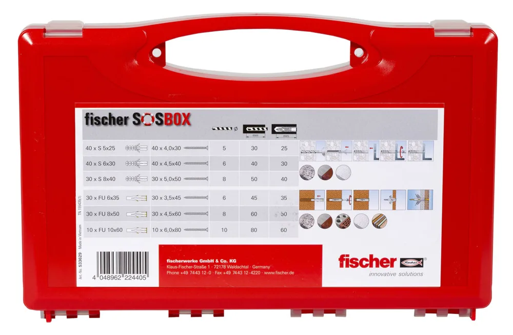 fischer SOSBOX Dübel S + FU + Schrauben - Schrauben- & Dübelsatz - Beton - Metall... - Grau - Stahl - 180 Stück(e), Ansicht 2