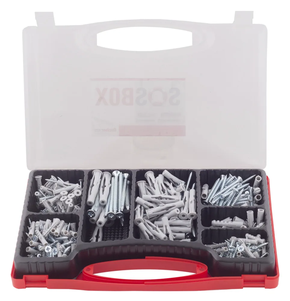 fischer SOSBOX Dübel S + FU + Schrauben - Schrauben- & Dübelsatz - Beton - Metall... - Grau - Stahl - 180 Stück(e), Ansicht 3