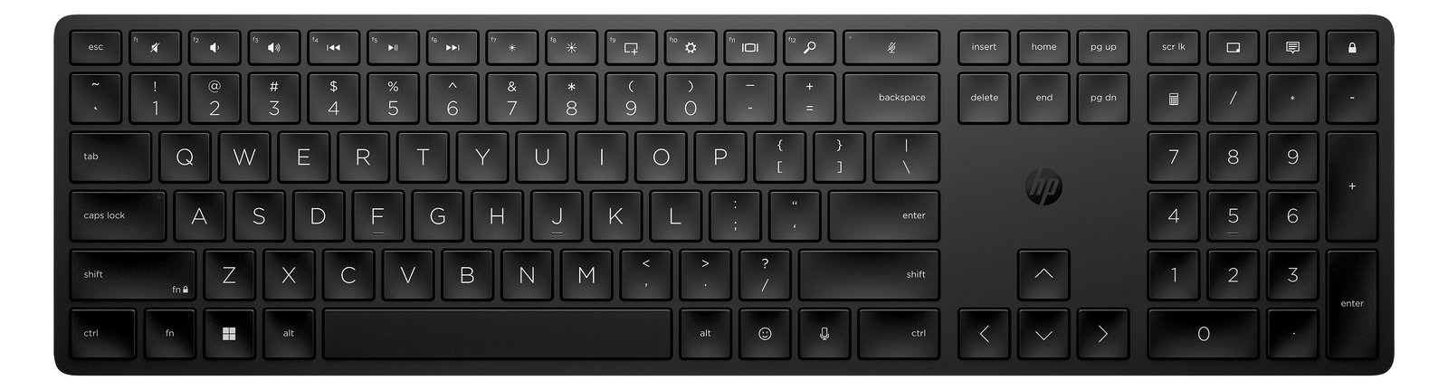 HP 455 Programmierbare Wireless-Tastatur - Volle Größe (100%) - Kabellos - RF Wireless - Membran Key Switch - Schwarz