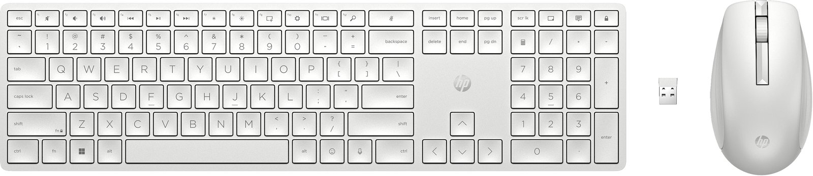 HP 650 Wireless-Tastatur und -Maus - Volle Größe (100%) - Kabellos - RF Wireless - Membran Key Switch - Weiß