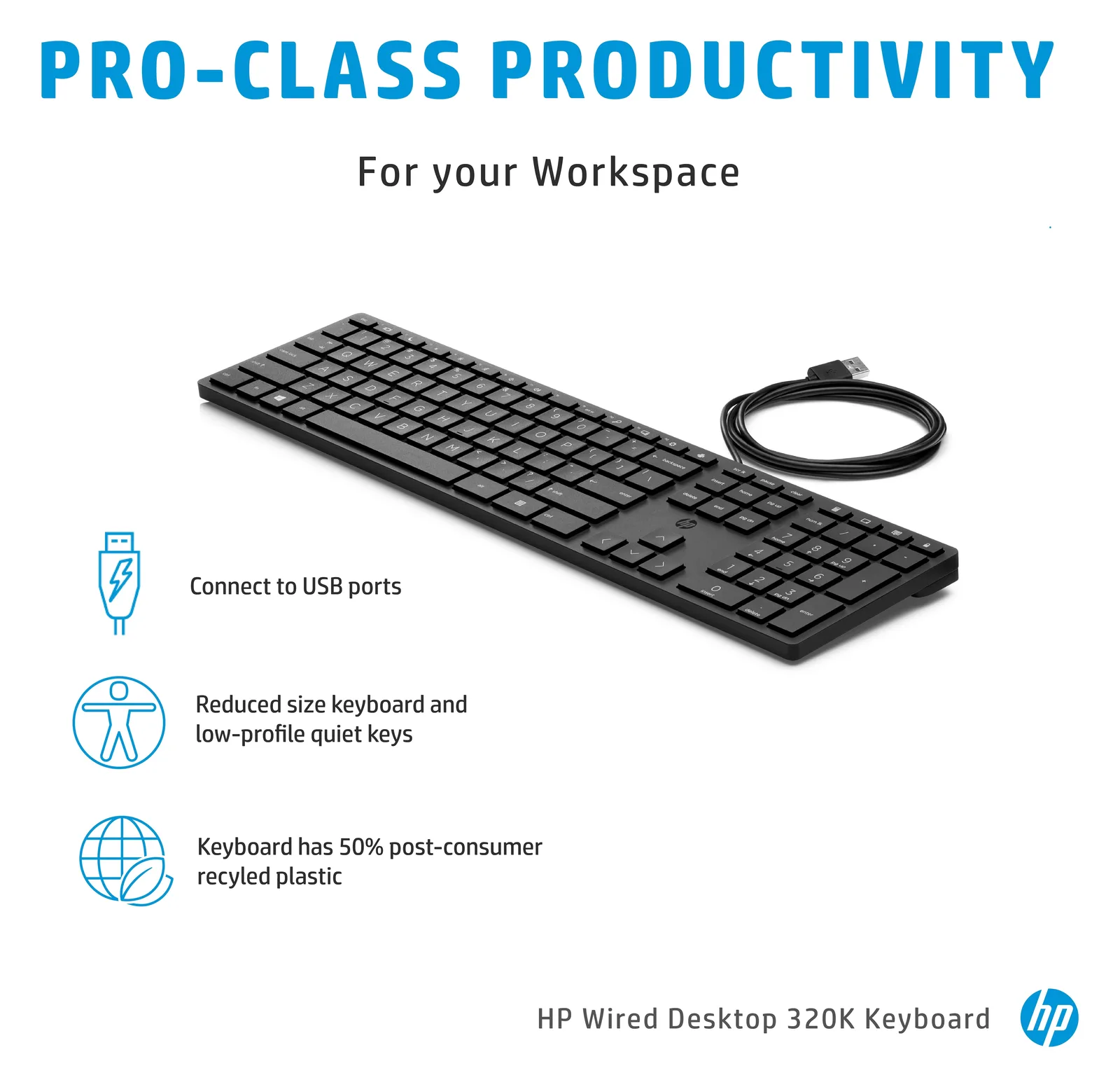 HP Desktop 320K - Tastatur - USB - TL: EU, QWERTY - Mechanisch, Ansicht 2