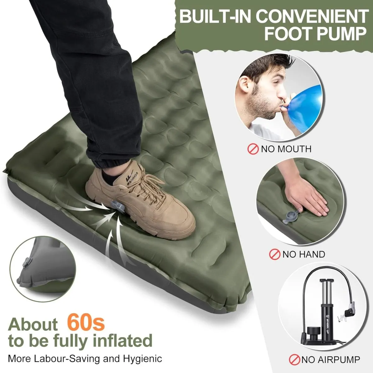 Isomatte Camping, 12CM Verdicktes Aufblasbare Matratze Kleines Packmaß, Wasserdicht Luftmatratze Outdoor mit Fußpressepumpe und Kissen, Anti-Ripstop Schlafmatte für Wandern und Strand — Bild 4