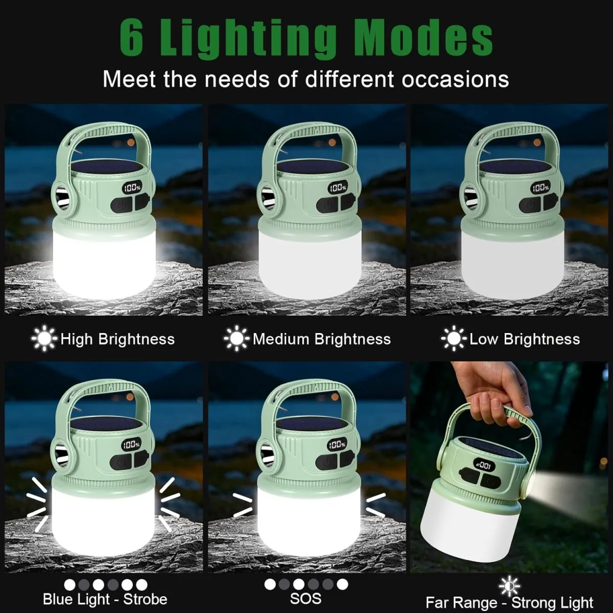 2400mAh Camping Laterne mit Haken 6 Leuchtmodi Dimmbar, Superhell Zeltlampe Notlicht für Stromausfall,IPX5 Wasserdicht Outdoor Lampe für Wandern Angeln Notfälle — Bild 3