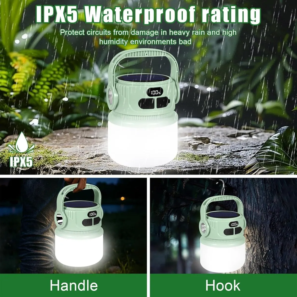 2400mAh Camping Laterne mit Haken 6 Leuchtmodi Dimmbar, Superhell Zeltlampe Notlicht für Stromausfall,IPX5 Wasserdicht Outdoor Lampe für Wandern Angeln Notfälle — Bild 4