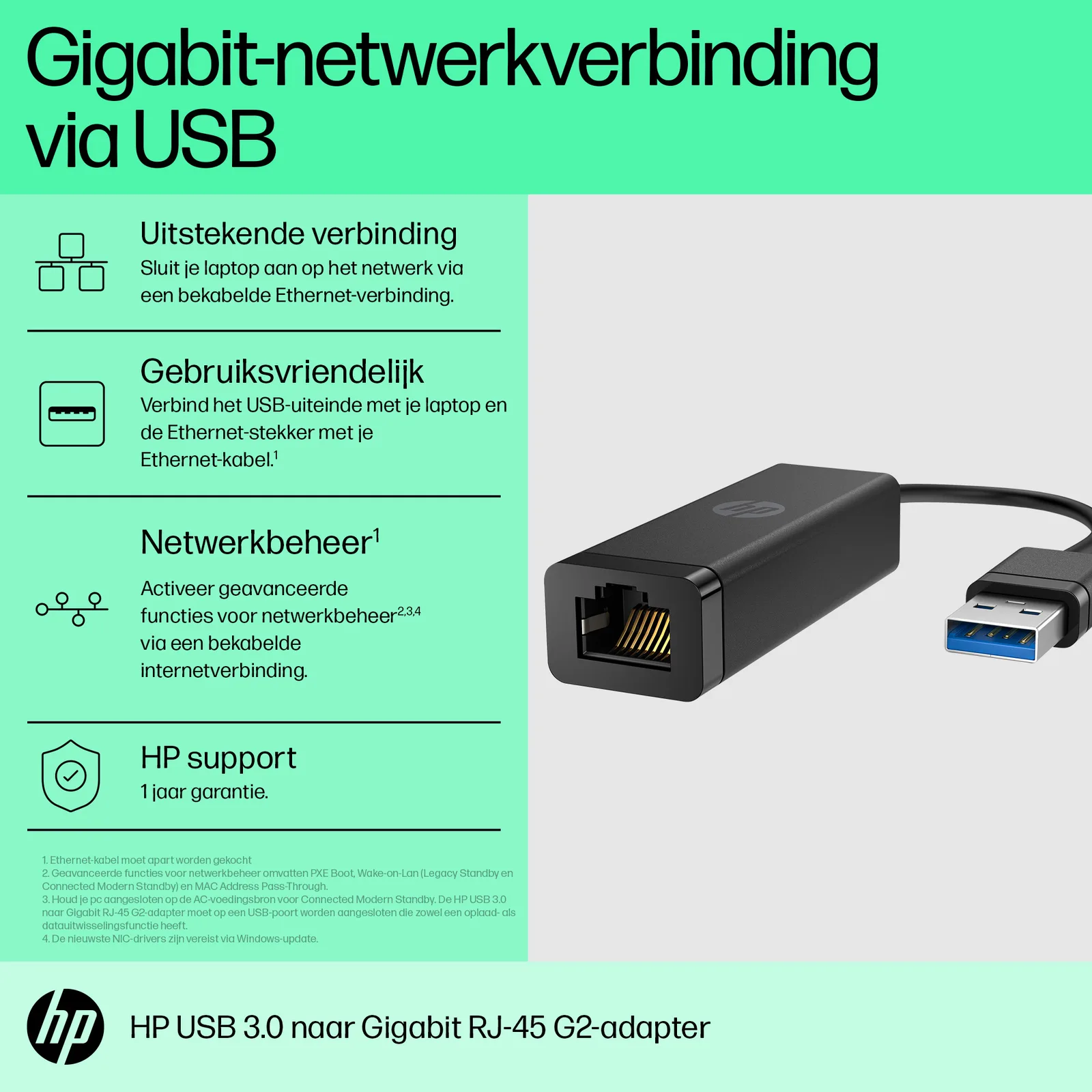 HP USB 3.0 to RJ45 Adapter G2 - Netzwerkadapter, Ansicht 3