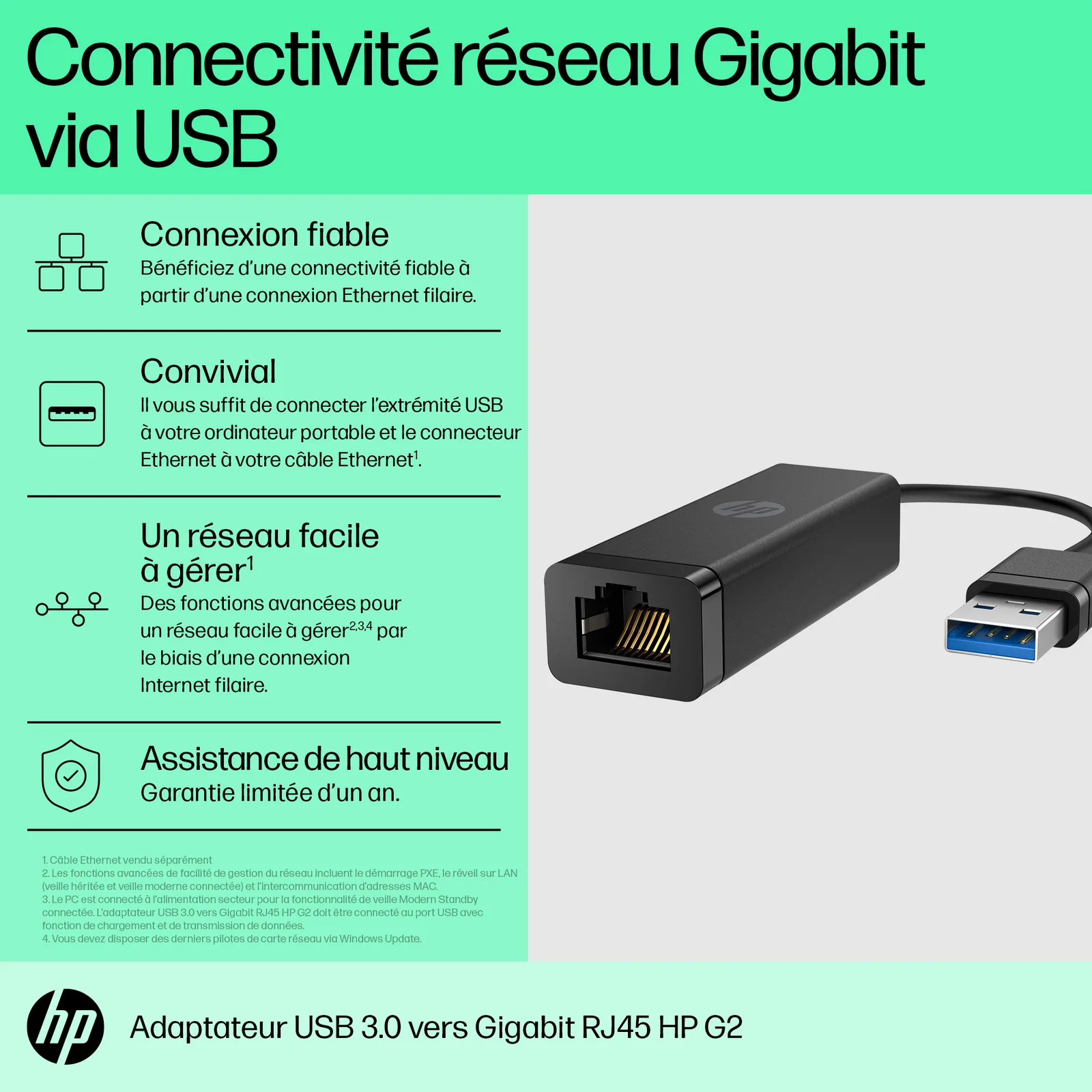HP USB 3.0 to RJ45 Adapter G2 - Netzwerkadapter, Ansicht 4