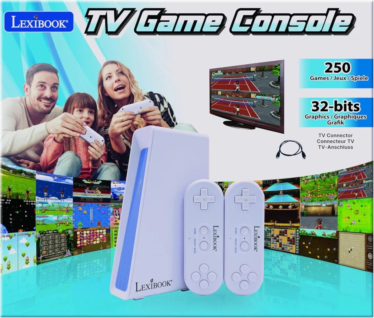 Lexibook, TV-Spielkonsole mit 2 drahtlosen Controllern, 250 Spiele, 32-Bit-Grafik, TV-Anschluss, JG7440 — Bild 5
