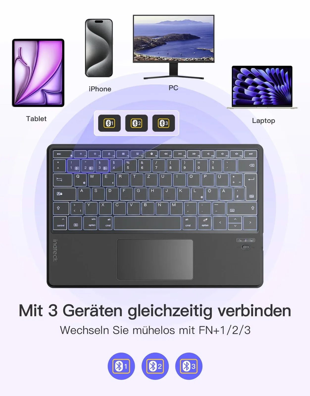 Inateck Keyboard 01104 gray[KB01104_gray] - Tastatur - TL: Deutsch, QWERTZ, Ansicht 2