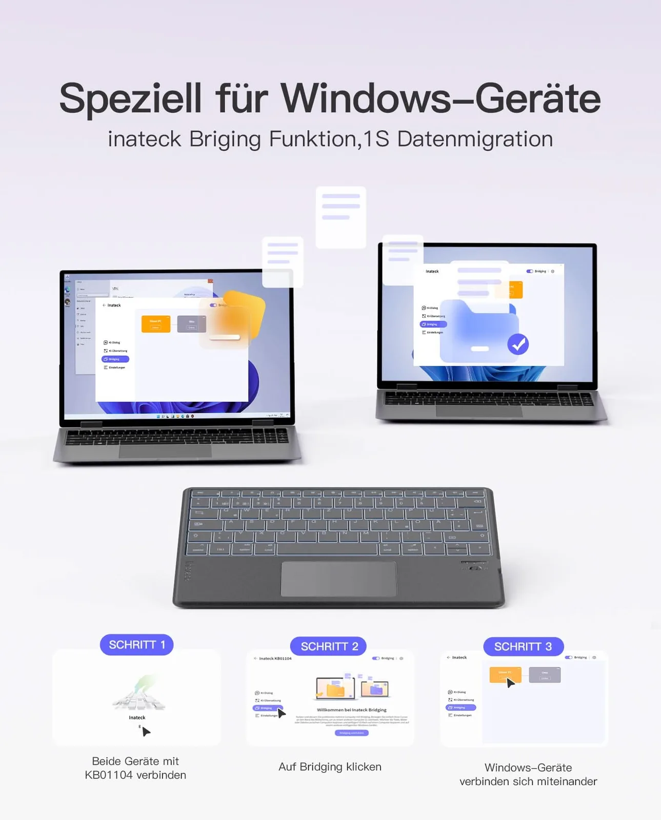 Inateck Keyboard 01104 gray[KB01104_gray] - Tastatur - TL: Deutsch, QWERTZ, Ansicht 3