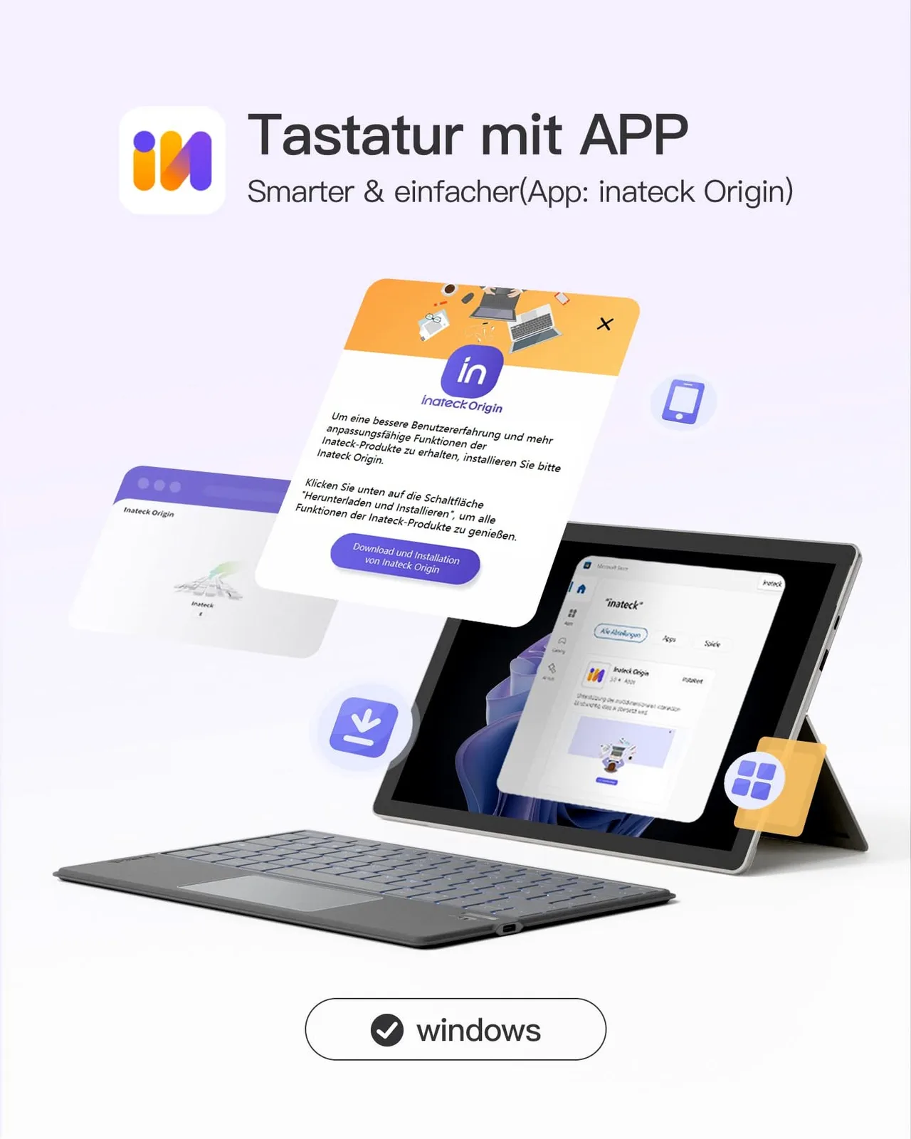 Inateck Keyboard 01104 gray[KB01104_gray] - Tastatur - TL: Deutsch, QWERTZ, Ansicht 4