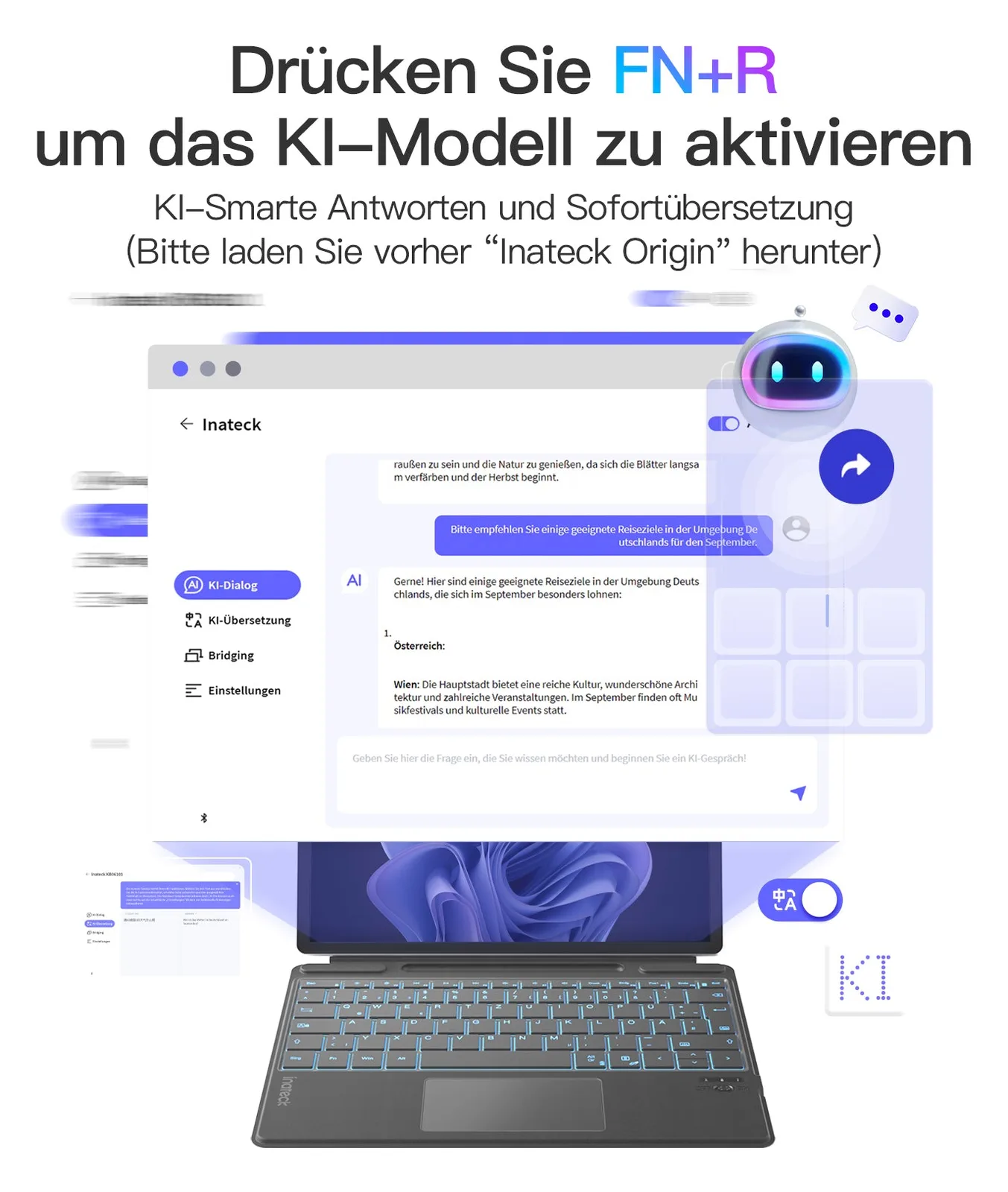 Inateck Keyboard Surface gray Sureface Pro 8-11 Com. - Tastatur - TL: Deutsch, QWERTZ, Ansicht 3
