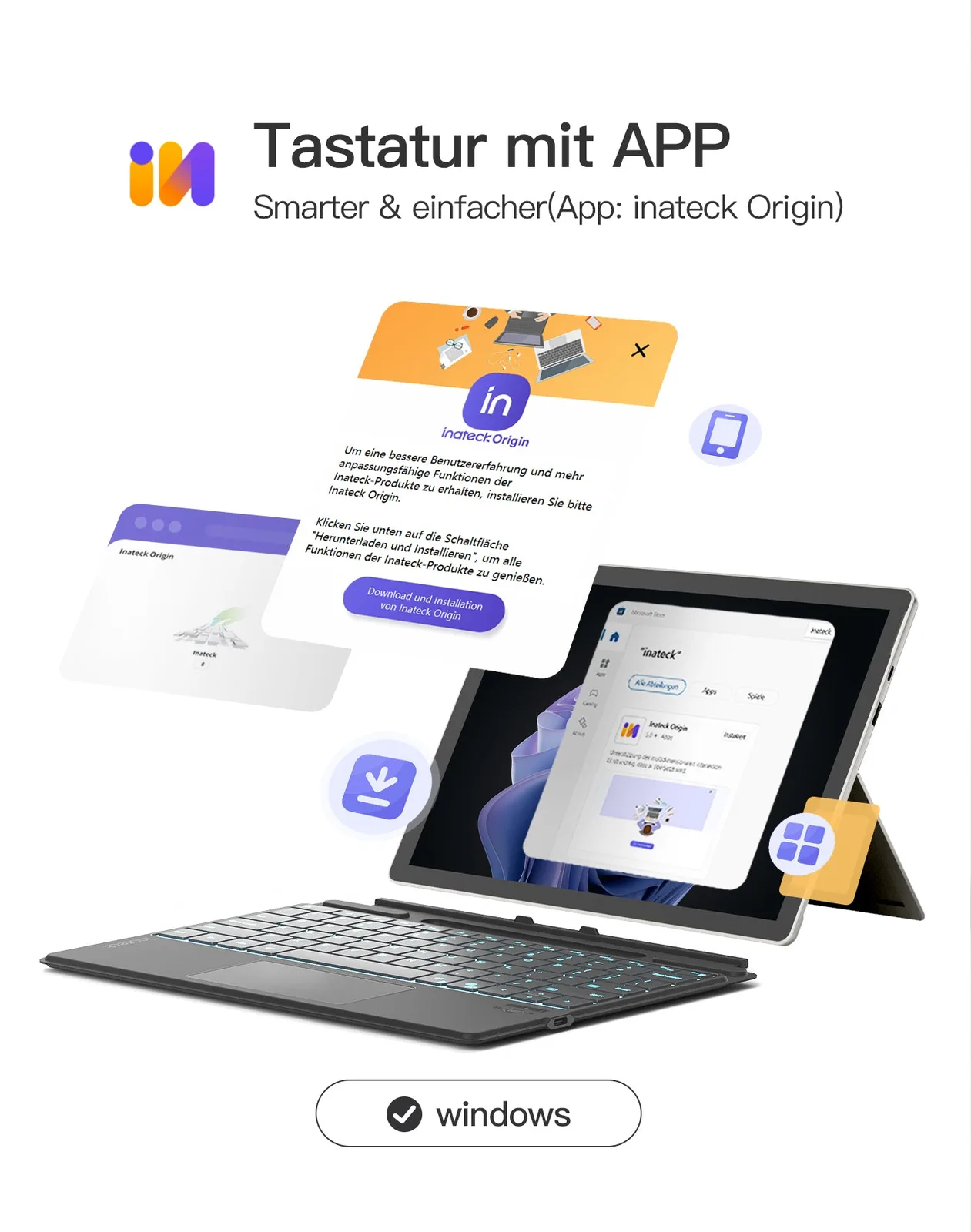 Inateck Keyboard Surface gray Sureface Pro 8-11 Com. - Tastatur - TL: Deutsch, QWERTZ, Ansicht 4