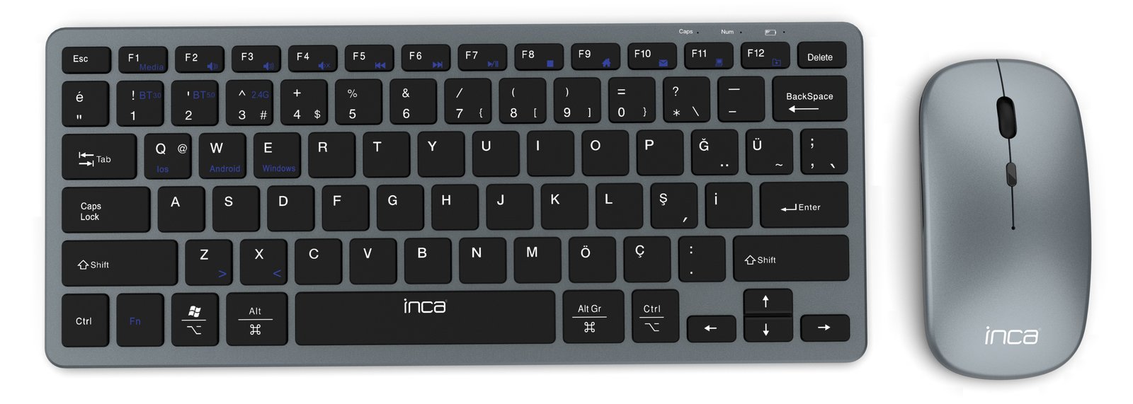 INCA IBK-572BT - 60% - Kabellos - RF Wireless + Bluetooth - LED - Schwarz - Maus enthalten