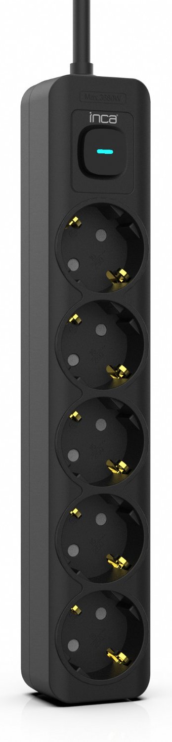INCA Steckdosenleiste IPW-44SY 5fach LED Anz. Black 1.5m - Steckdosenleiste