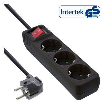 InLine Steckdosenleiste - 3-fach Schutzkontakt - mit Schalter - schwarz - 1,5m von LumaTech