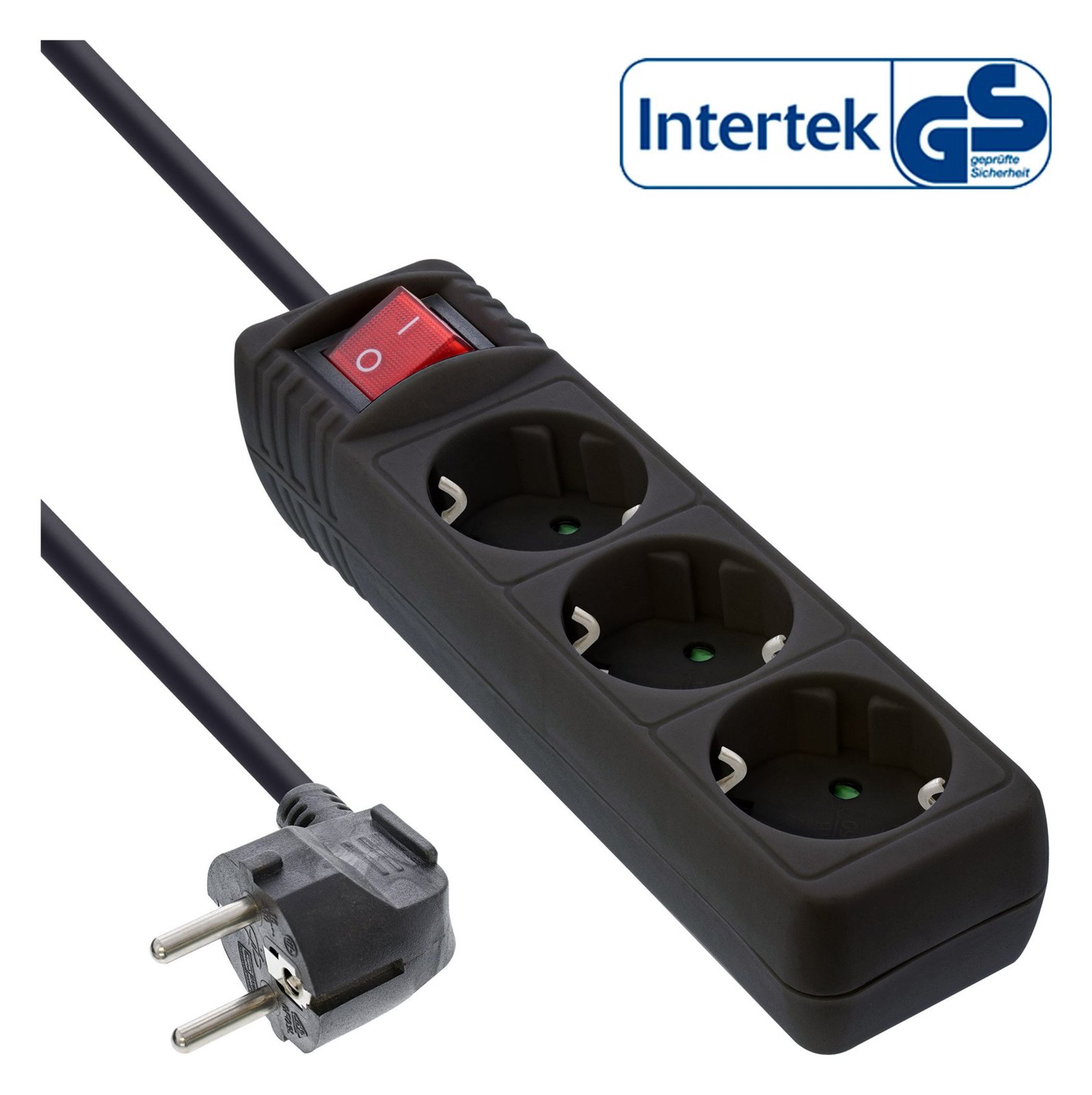 InLine Steckdosenleiste - 3-fach Schutzkontakt - mit Schalter - schwarz - 1,5m