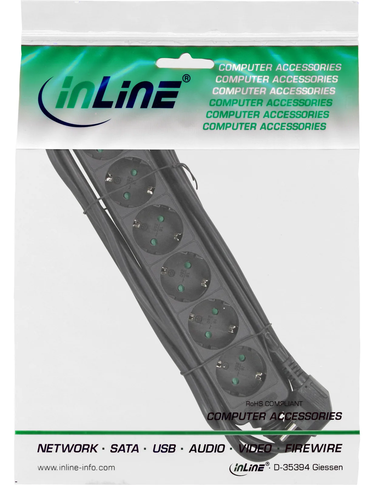 InLine Steckdosenleiste - 6-fach Schutzkontakt - schwarz - 5m, Ansicht 3