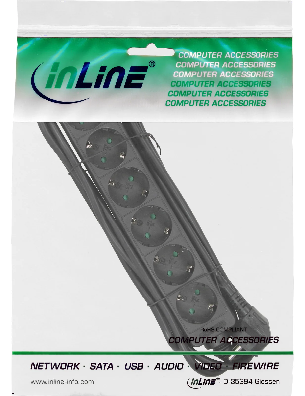 InLine Steckdosenleiste - 6-fach Schutzkontakt - schwarz - 5m, Ansicht 4