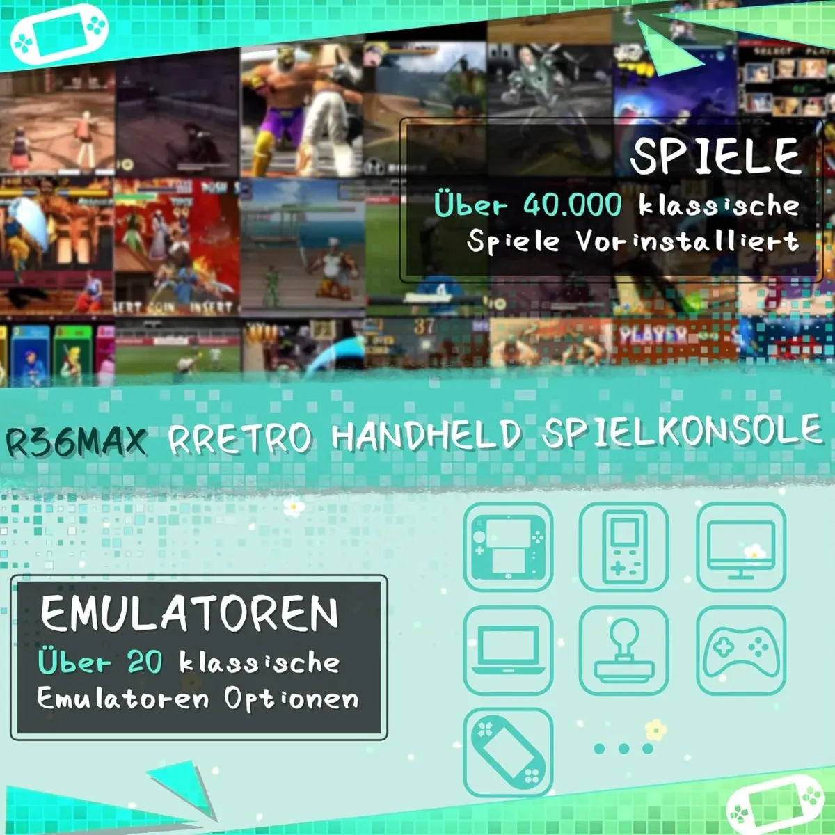 R36MAX Retro Handheld Spielkonsole, 256 G über 40.000 Spiele, 4-Zoll-IPS Retro Konsole, Linux-System, 4000-mAh-Akku, Unterstützt Mehrere Emulatoren,Tragbare Mini-Arcade — Bild 2
