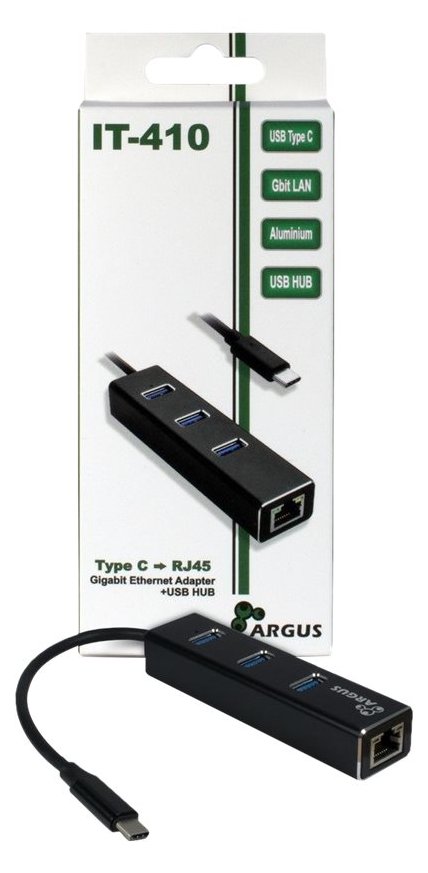 Inter-Tech Argus IT-410 - Hub - 3 x SuperSpeed USB 3.0 + 1 x 10/100/1000