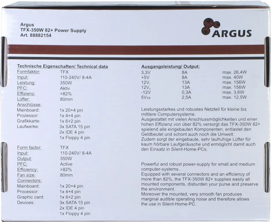 Inter-Tech Argus TFX-350W - Netzteil (intern) - TFX12V - Wechselstrom 115/230 V, Ansicht 2