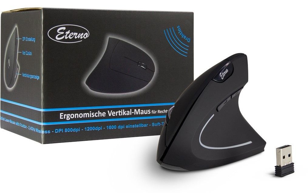 Inter-Tech Eterno KM-206R - Vertikale Maus - ergonomisch - Für Rechtshänder - 6 Tasten - kabellos - 2.4 GHz