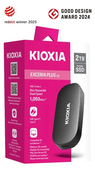 Kioxia EXCERIA PLUS G2 - SSD - verschlüsselt - 2 TB - extern (tragbar), Ansicht 3