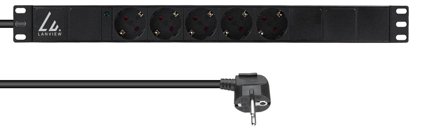 Lanview 19'' rack mount power strip 10A with 5 x Schuko type - Rackbefestigung von LumaTech