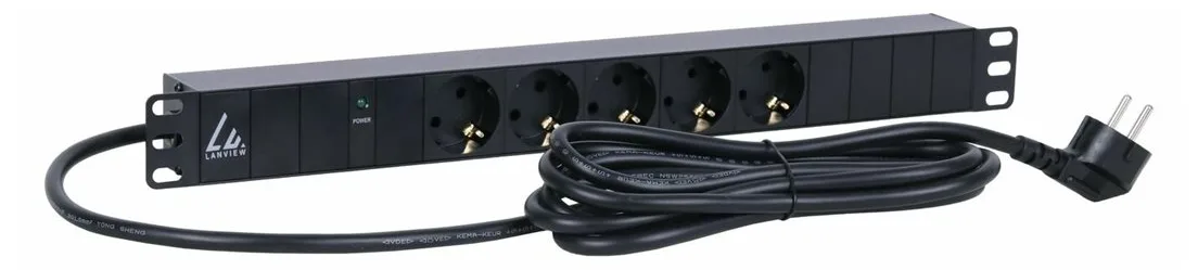 Lanview 19'' rack mount power strip 10A with 5 x Schuko type - Rackbefestigung, Ansicht 3