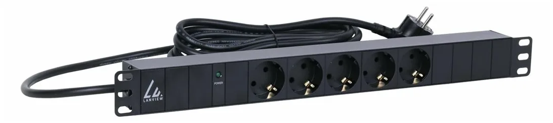 Lanview 19'' rack mount power strip 10A with 5 x Schuko type - Rackbefestigung, Ansicht 4