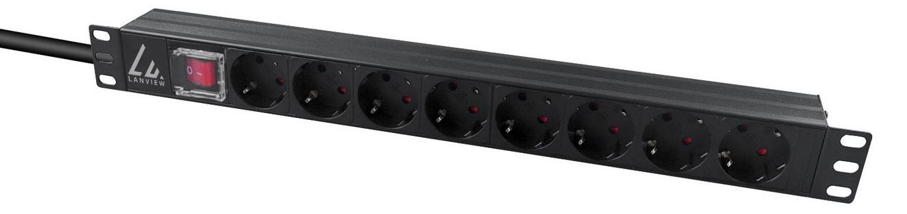 Lanview 19'' rack mount power strip 16A with 8 x Schuko - Rackbefestigung von LumaTech