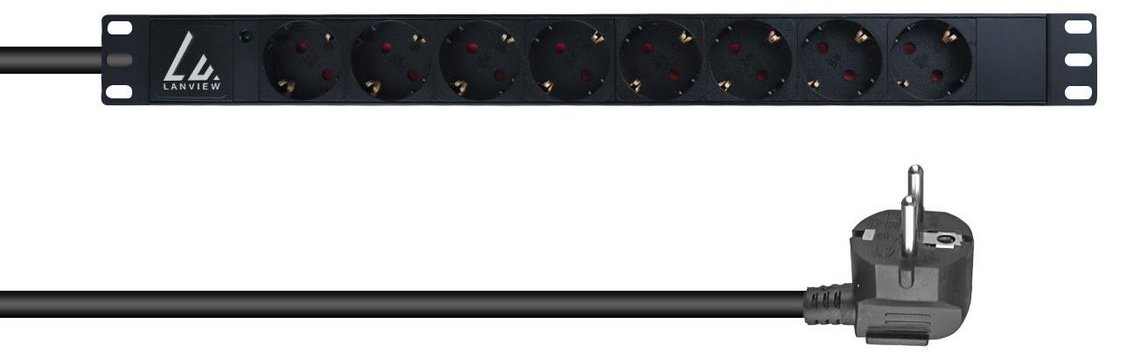 Lanview 19'' rack mount power strip 16A with 8 x Schuko type - Rackbefestigung von LumaTech