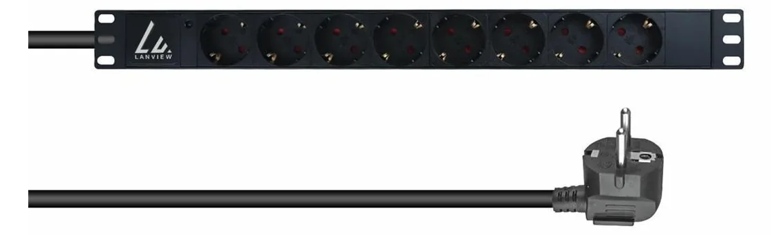 Lanview 19'' rack mount power strip 16A with 8 x Schuko type - Rackbefestigung - 3 m Typ F, Ansicht 2
