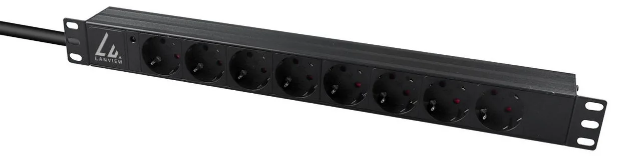 Lanview 19'' rack mount power strip 16A with 8 x Schuko type - Rackbefestigung - 3 m Typ F, Ansicht 3