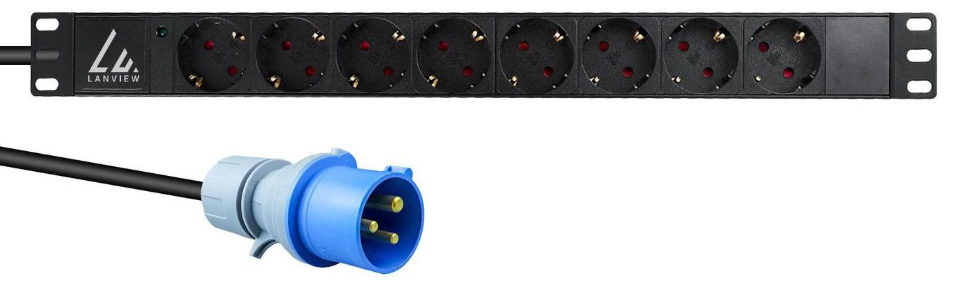 Lanview 19'' rack mount power strip 16A with 8 x Schuko type - Rackbefestigung von LumaTech