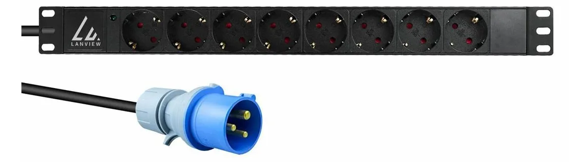Lanview 19'' rack mount power strip 16A with 8 x Schuko type - Rackbefestigung - 3 m IEC 60309, Ansicht 2